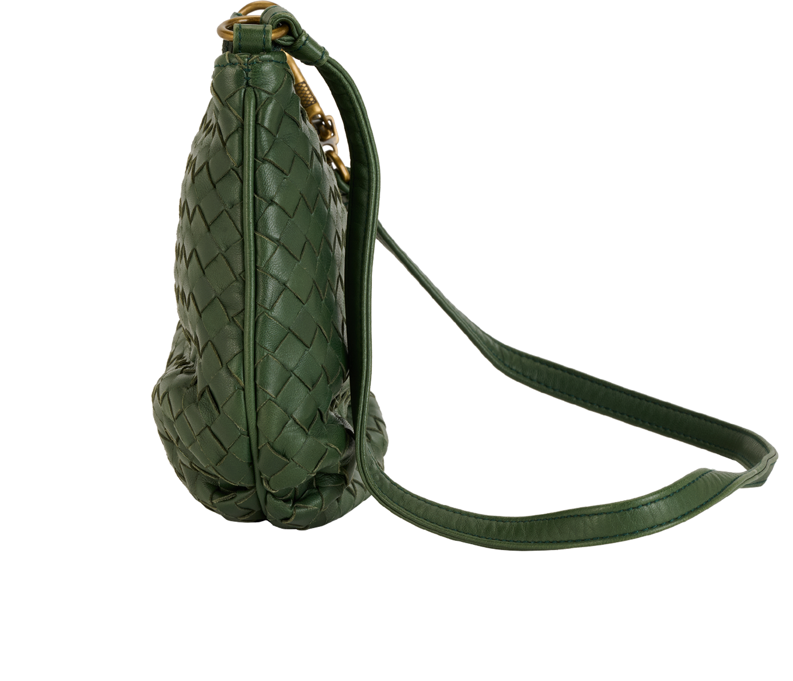 Intrecciato Shoulder Bag, &pound;490, Handbags, Green, Leather, Bottom view